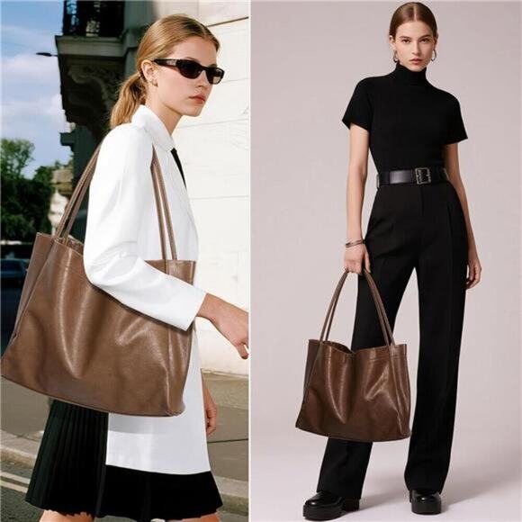 Val Boutique Handbags - Khaki Tote Bag for Women 2 Pcs Large Casual PU Weekender Bag Soft Vegan Leather
